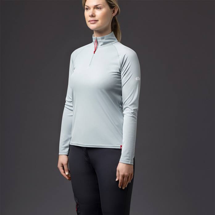 Gill Marine camiseta uv tec zip mujer - manga larga gris medio Z6F2203