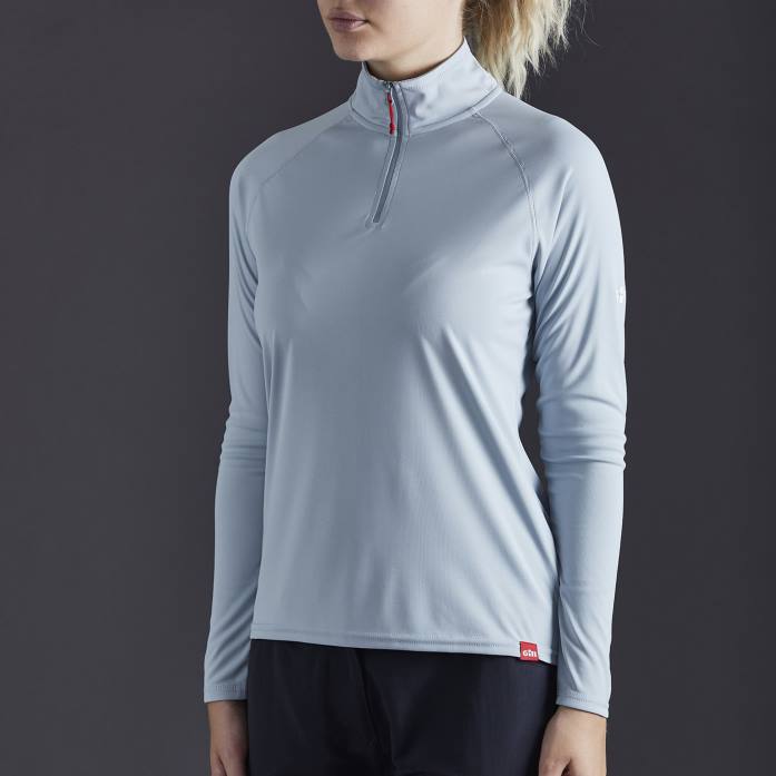 Gill Marine camiseta uv tec zip mujer - manga larga gris medio Z6F2203